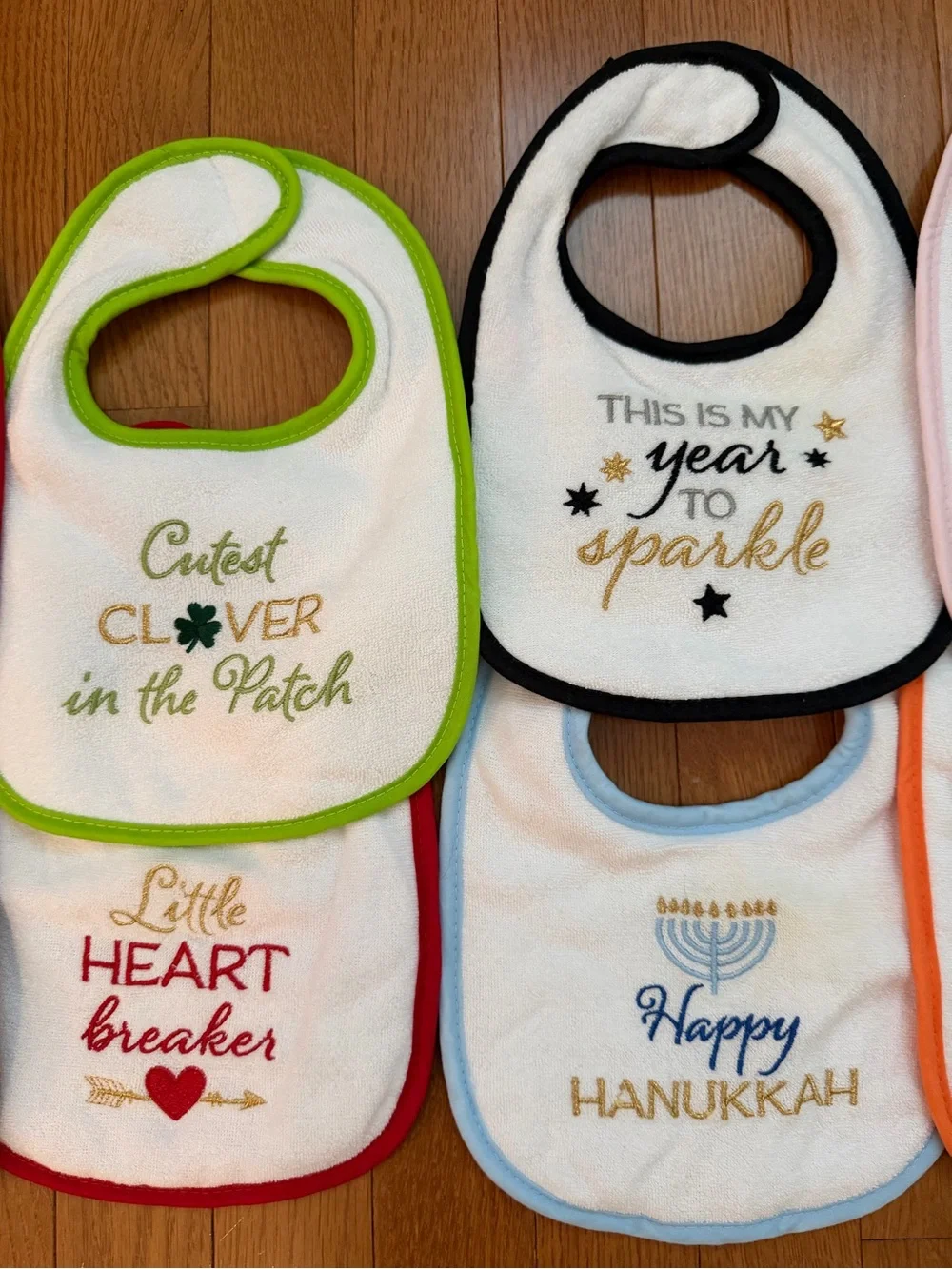 Holiday & Occasion Baby Bib Set in Multicolor Trim